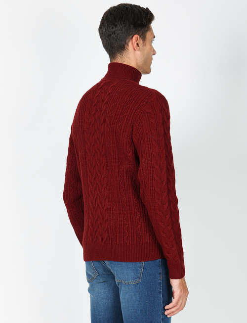 Maglia collo alto a trecce in misto lana