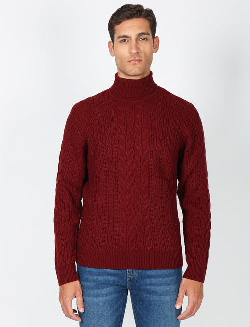 Maglia collo alto a trecce in misto lana