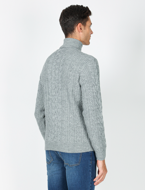 Maglia collo alto a trecce in misto lana