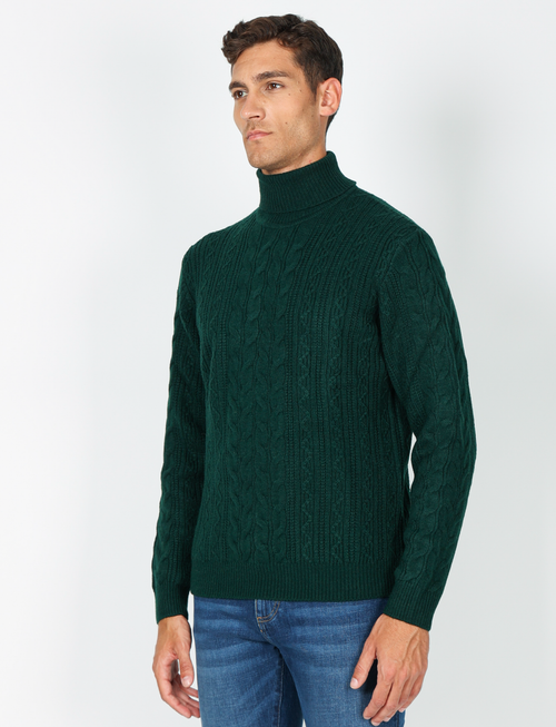 Maglia collo alto a trecce in misto lana