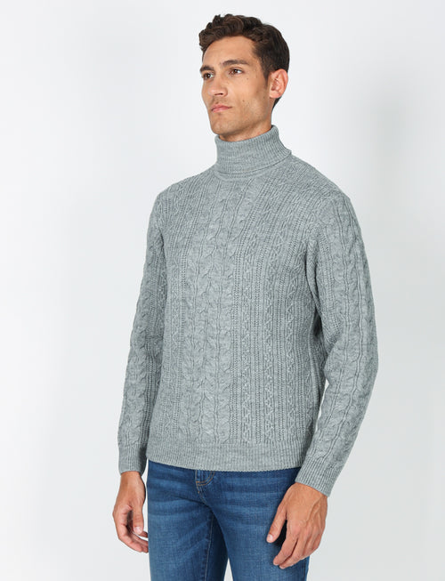 Maglia collo alto a trecce in misto lana