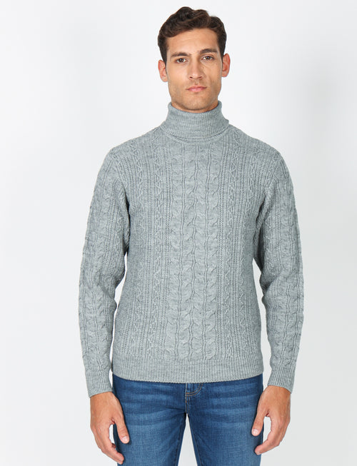 Maglia collo alto a trecce in misto lana