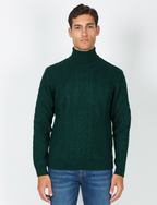 Maglia collo alto a trecce in misto lana