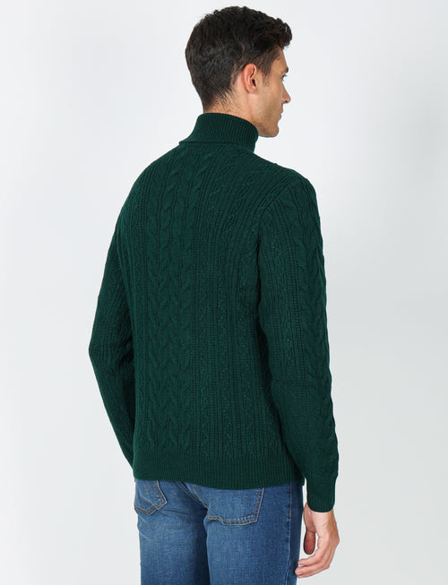 Maglia collo alto a trecce in misto lana