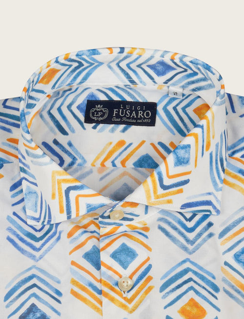 Stretch cotton shirt with multi-coloured check pattern 