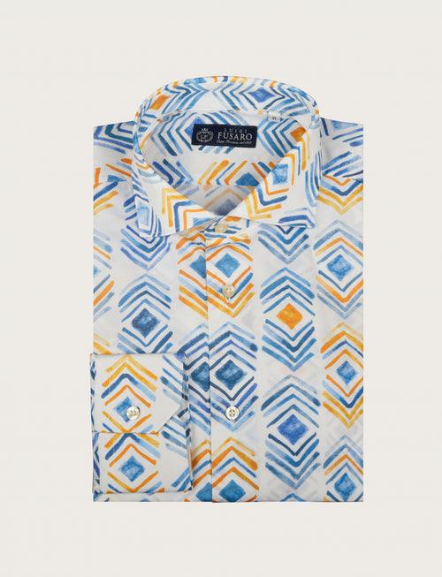 Stretch cotton shirt with multi-coloured check pattern 