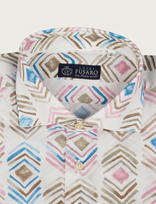 Camicia in cotone stretch fantasia geometrica