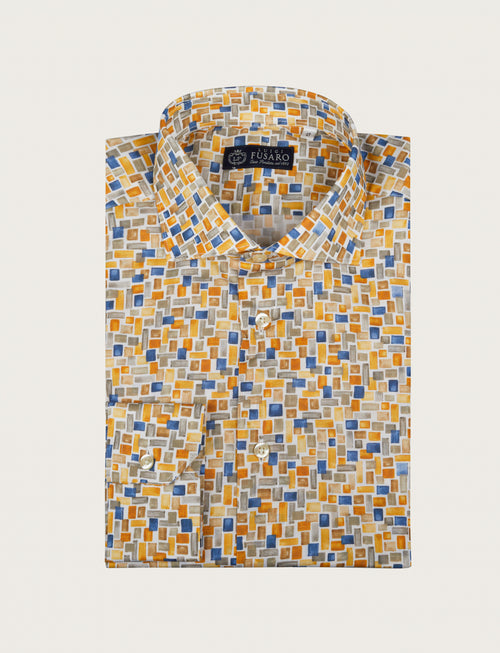 Camicia in cotone stretch fantasia geometrica