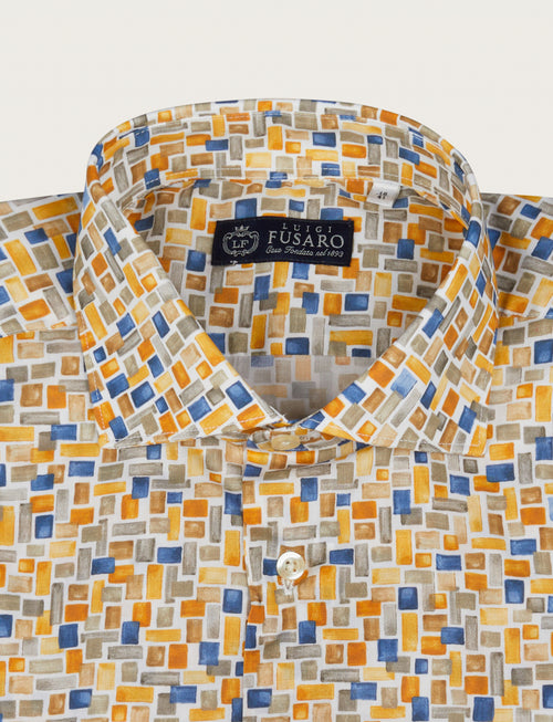 Camicia in cotone stretch fantasia geometrica