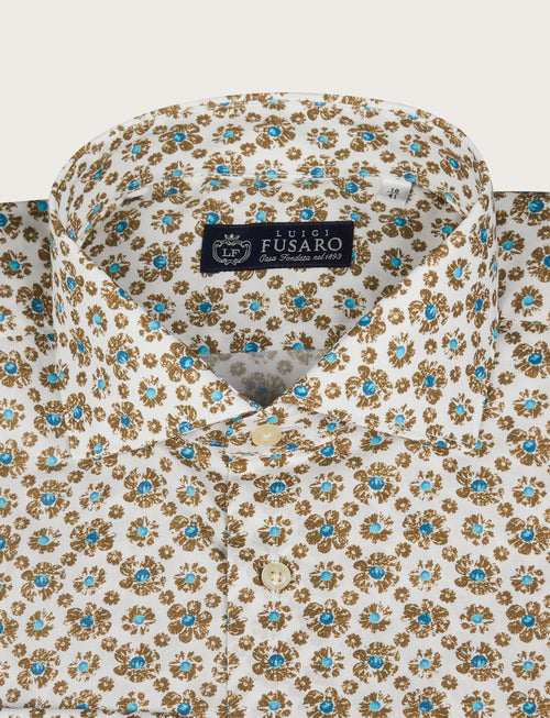Camicia in cotone stretch a fiori su base chiara