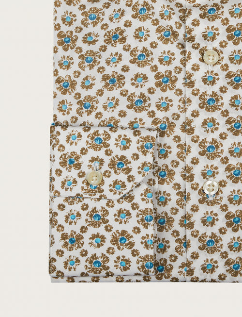 Camicia in cotone stretch a fiori su base chiara