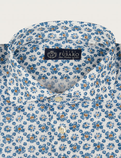 Camicia in cotone stretch a fiori su base chiara