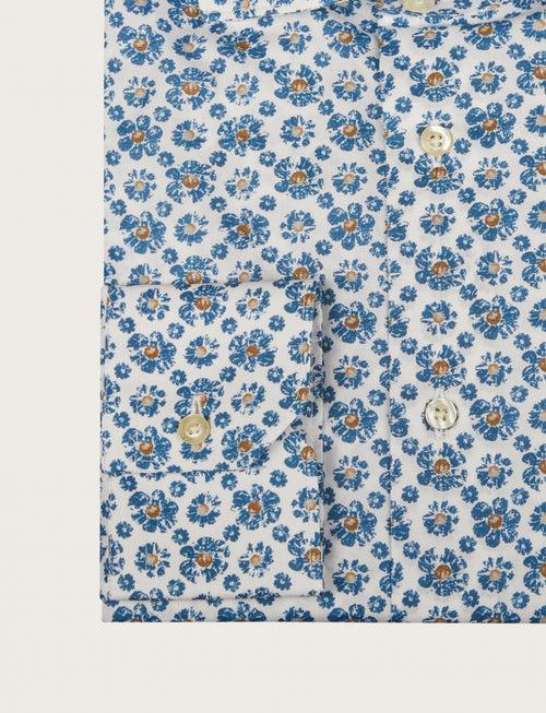 Camicia in cotone stretch a fiori su base chiara