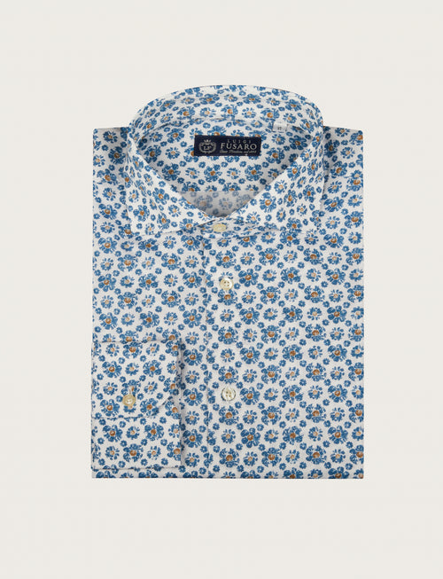Camicia in cotone stretch a fiori su base chiara