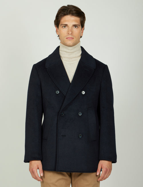 Cappotto doppiopetto in lana misto |Colore:Blu
