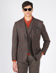 Giacca a quadri marrone in misto lana