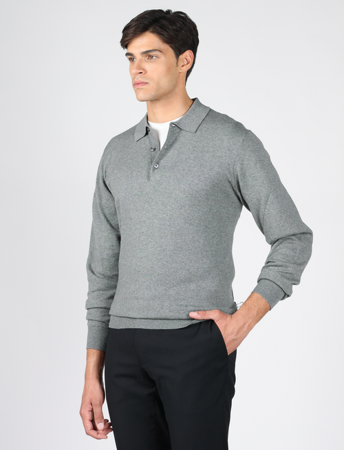 Polo in cotone e lana a maniche lunghe |Colore:Grigio medio