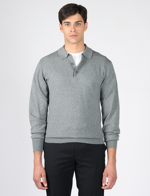 Polo in cotone e lana a maniche lunghe |Colore:Grigio medio