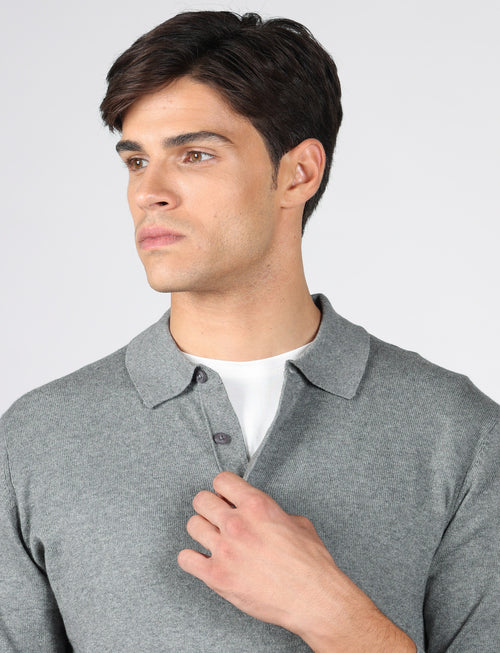 Polo in cotone e lana a maniche lunghe |Colore:Grigio medio
