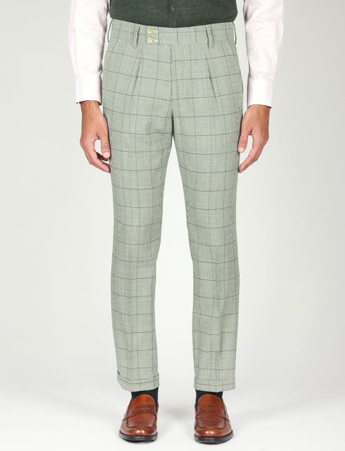 Pantaloni check con pinces in lana
