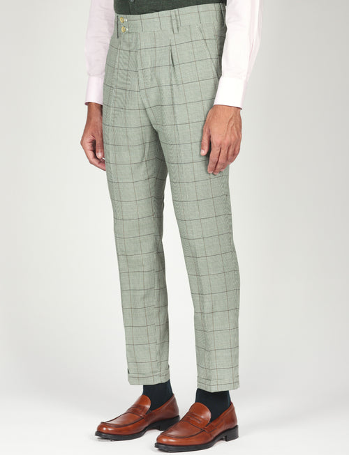 Pantaloni check con pinces in lana