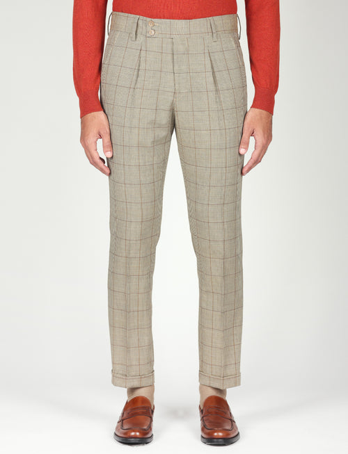 Pantaloni check con pinces in lana