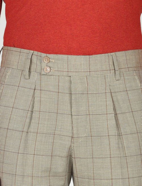Pantaloni check con pinces in lana