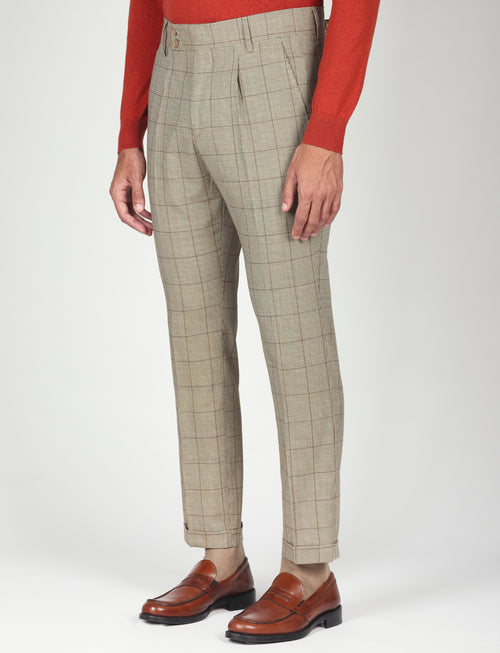 Pantaloni check con pinces in lana