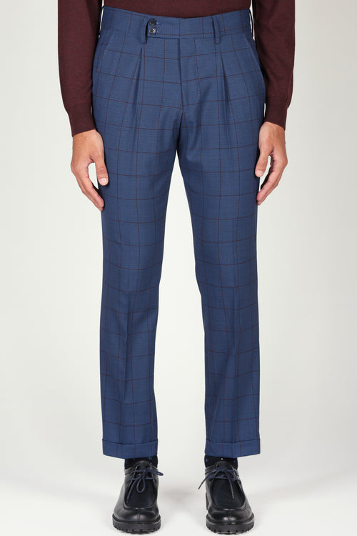 Pantaloni check con pinces in lana
