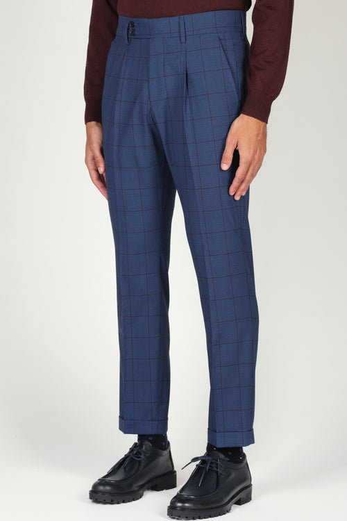 Pantaloni check con pinces in lana