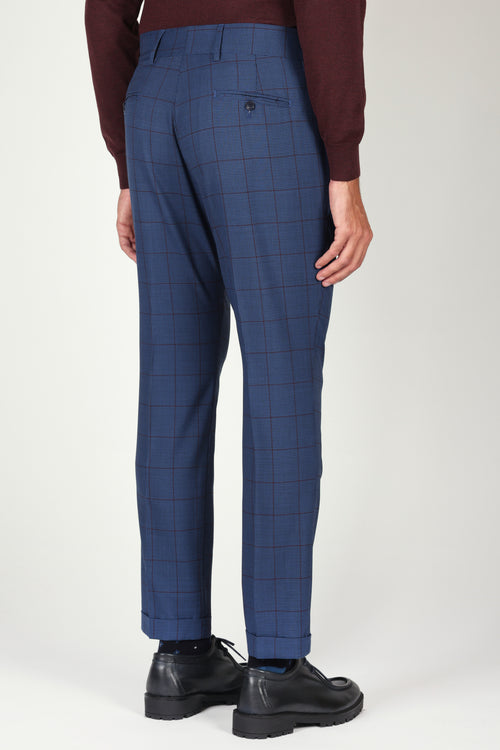 Pantaloni check con pinces in lana