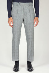 Pantaloni check con pinces in lana