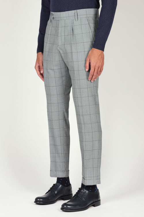 Pantaloni check con pinces in lana