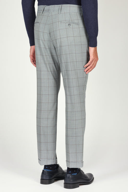 Pantaloni check con pinces in lana