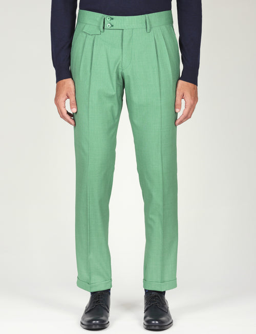 Pantalone tinta unita con pinces in lana