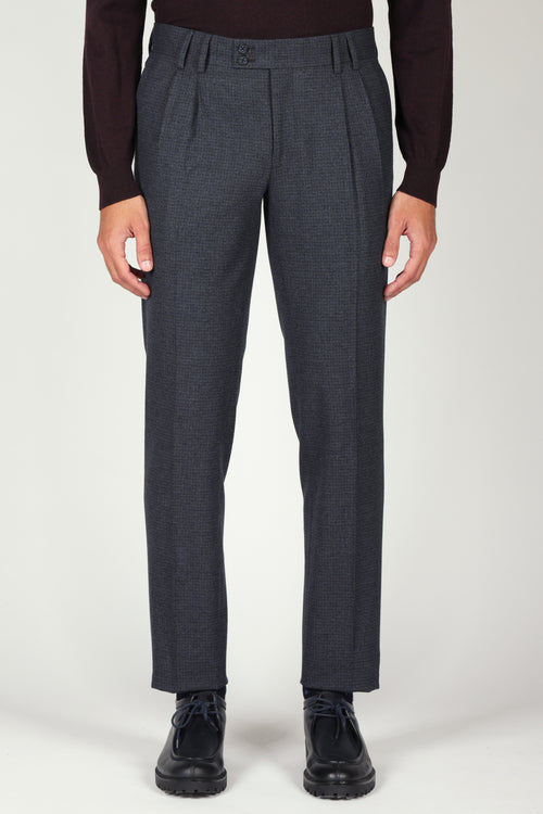 Pantaloni pied de poule con pinces |Colore:Blu