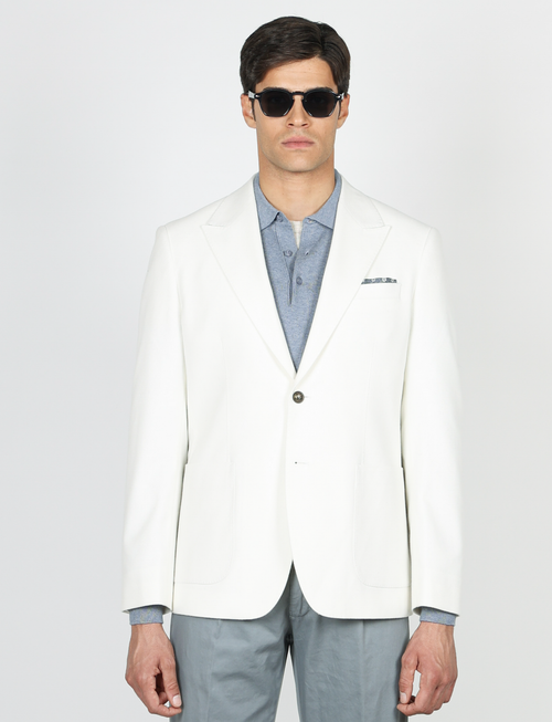 Giacca monopetto in lana con tasche a toppa