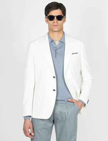 Giacca monopetto in lana con tasche a toppa