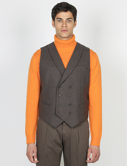 Gilet doppiopetto fantasia micro pied de poule |Colore:Fango blu