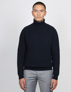 Dolcevita a costa inglesi in lana lambswool |Colore:Blu