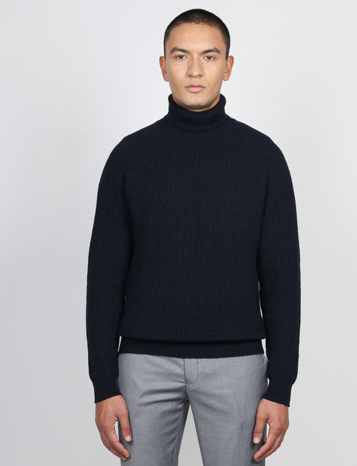 Dolcevita a costa inglesi in lana lambswool |Colore:Blu