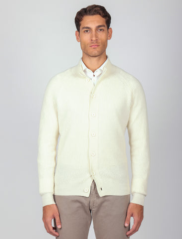 Cardigan a coste inglesi in lana lambswool