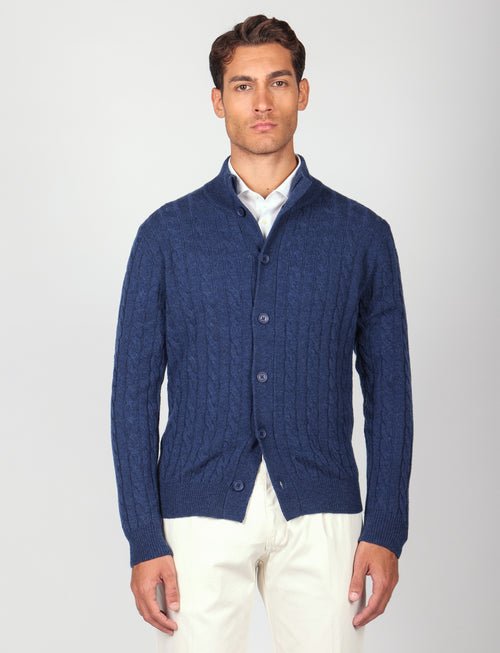 Cardigan in lana lambswool a trecce |Colore:Bluette