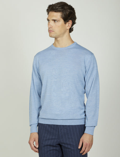 Maglia girocollo in lana merinos |Colore:Celeste