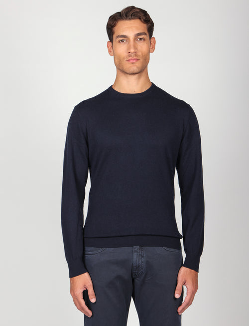 Maglia girocollo in lana merinos |Colore:Blu