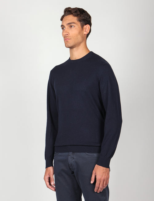 Maglia girocollo in lana merinos |Colore:Blu