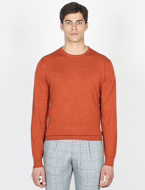 Maglia girocollo in lana merinos |Colore:Arancio