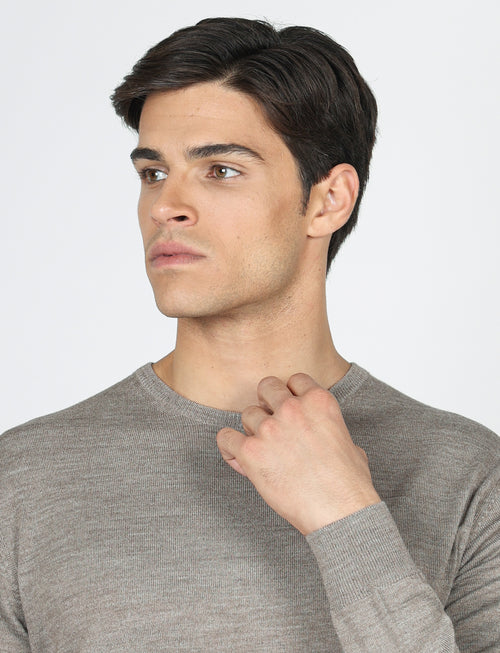 Maglia girocollo in lana merinos |Colore:Fango