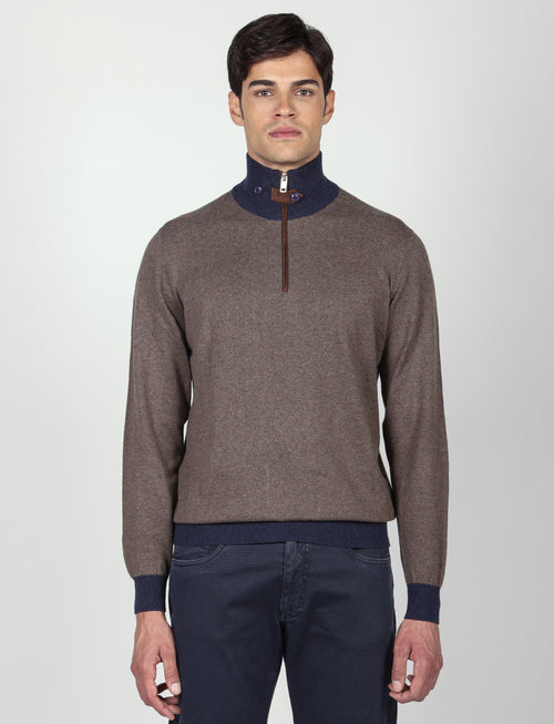 Maglia mezza zip in cotone e lana