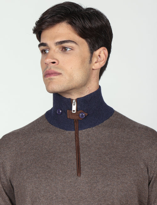 Maglia mezza zip in cotone e lana